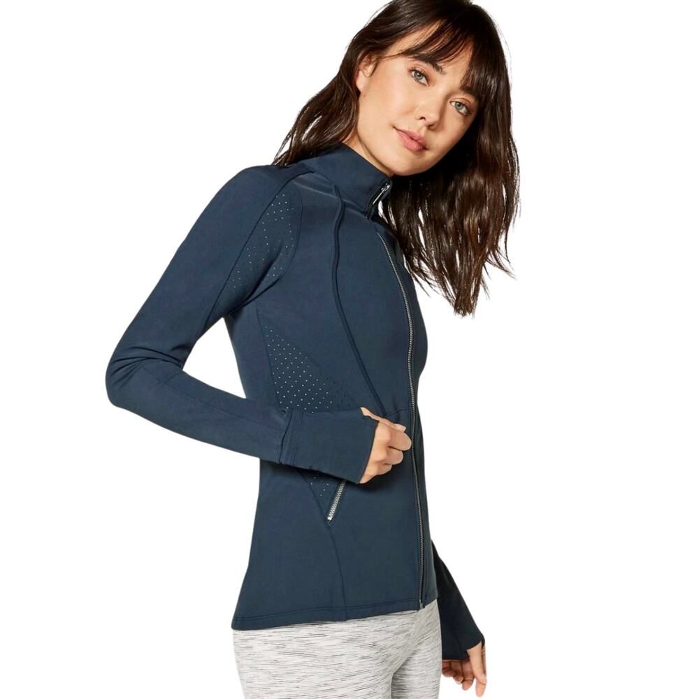 Lululemon Sleek Essentials Jacket Nocturnal Teal Size 8 Full Zip Thumbhole Navy